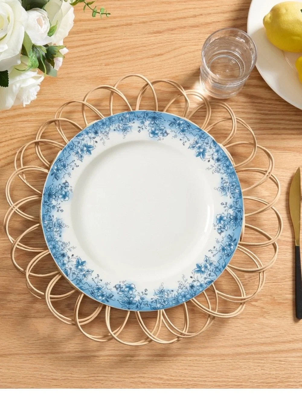 Round Rattan Table Placemat, Brown, 15